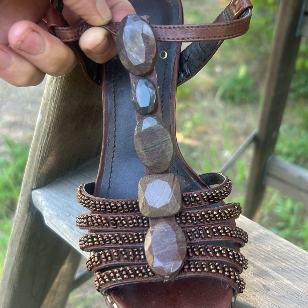 Vince Camuto Minka Navajo Brown woven high heels - Picture 3 of 12
